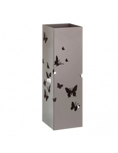 Paragüero metálico cuadrado diseño de mariposas 49 x 15,5 cm, estilo moderno, soporte para paraguas con recipiente de plástico,