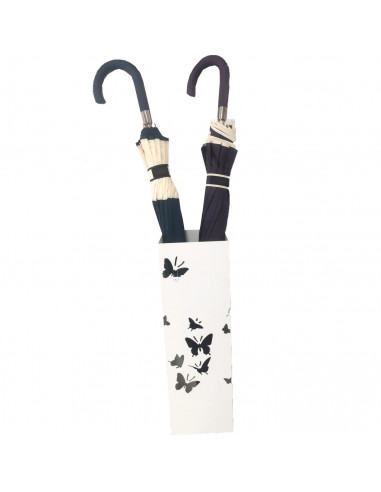 Paragüero metálico cuadrado diseño de mariposas 49 x 15,5 cm, estilo moderno, soporte para paraguas con recipiente de plástico,