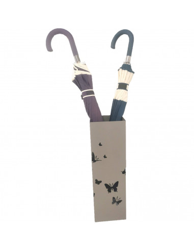 Paragüero metálico cuadrado diseño de mariposas 49 x 15,5 cm, estilo moderno, soporte para paraguas con recipiente de plástico,