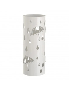 Paragüero metálico redondo diseño de paraguas y gotas 49 x 19,5 cm, soporte para paraguas con recipiente de plástico, ideal para