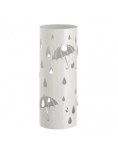 Paragüero metálico redondo diseño de paraguas y gotas 49 x 19,5 cm, soporte para paraguas con recipiente de plástico, ideal para