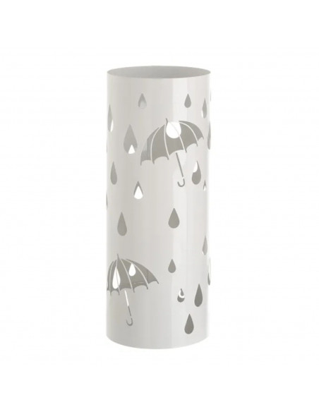 Paragüero metálico redondo diseño de paraguas y gotas 49 x 19,5 cm, soporte para paraguas con recipiente de plástico, ideal para