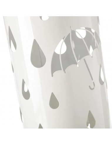 Paragüero metálico redondo diseño de paraguas y gotas 49 x 19,5 cm, soporte para paraguas con recipiente de plástico, ideal para