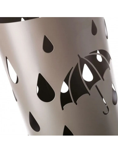 Paragüero metálico redondo diseño de paraguas y gotas 49 x 19,5 cm, soporte para paraguas con recipiente de plástico, ideal para