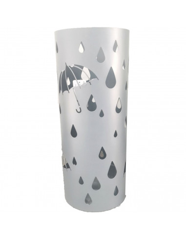 Paragüero metálico redondo diseño de gotas y paraguas 49 x 19,5 cm, soporte para paraguas con recipiente de plástico, ideal para