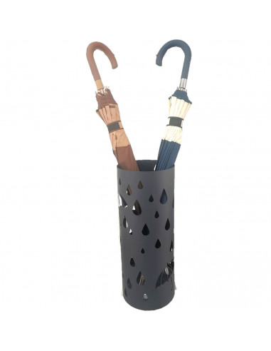 Paragüero metálico redondo diseño de gotas y paraguas 49 x 19,5 cm, soporte para paraguas con recipiente de plástico, ideal para