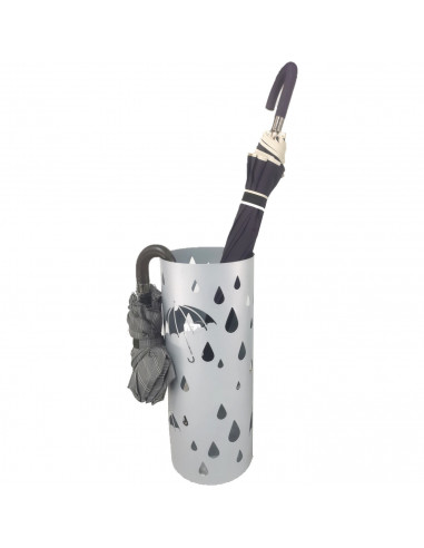 Paragüero metálico redondo diseño de gotas y paraguas 49 x 19,5 cm, soporte para paraguas con recipiente de plástico, ideal para