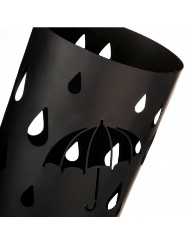Paragüero metálico redondo diseño de gotas y paraguas 49 x 19,5 cm, soporte para paraguas con recipiente de plástico, ideal para