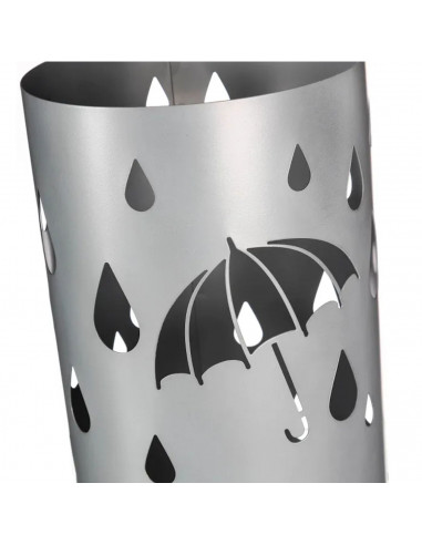 Paragüero metálico redondo diseño de gotas y paraguas 49 x 19,5 cm, soporte para paraguas con recipiente de plástico, ideal para