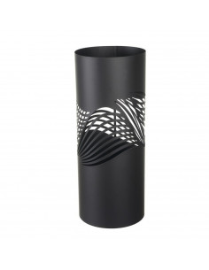 Paragüero negro redondo de metal, diseño de ondas, 49 x 19,5 cm, soporte para paraguas con recipiente de plástico, estilo modern