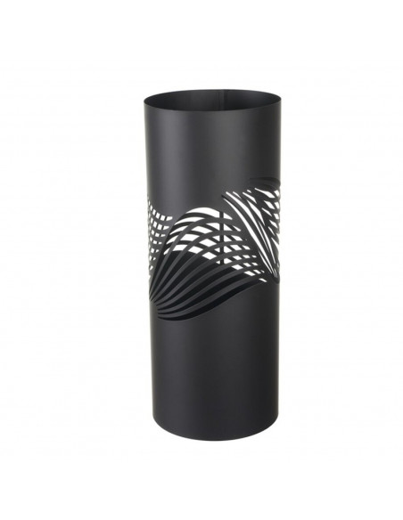 Paragüero negro redondo de metal, diseño de ondas, 49 x 19,5 cm, soporte para paraguas con recipiente de plástico, estilo modern