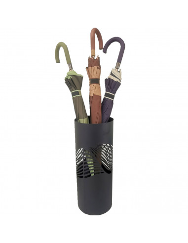 Paragüero negro redondo de metal, diseño de ondas, 49 x 19,5 cm, soporte para paraguas con recipiente de plástico, estilo modern