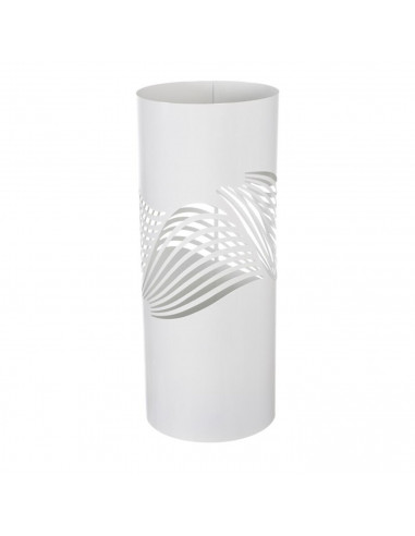 Paragüero blanco redondo de metal, diseño de ondas, 49 x 19,5 cm, soporte para paraguas con recipiente de plástico, estilo moder