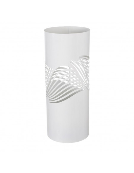 Paragüero blanco redondo de metal, diseño de ondas, 49 x 19,5 cm, soporte para paraguas con recipiente de plástico, estilo moder