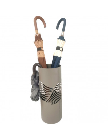 Paragüero beige redondo de metal, diseño de ondas, 49 x 19,5 cm, soporte para paraguas con recipiente de plástico, estilo modern