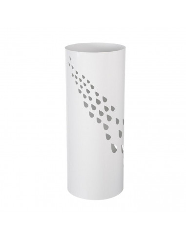 Paragüero blanco redondo de metal, diseño de gotas, 49 x 19,5 cm, soporte para paraguas con recipiente de plástico, estilo moder