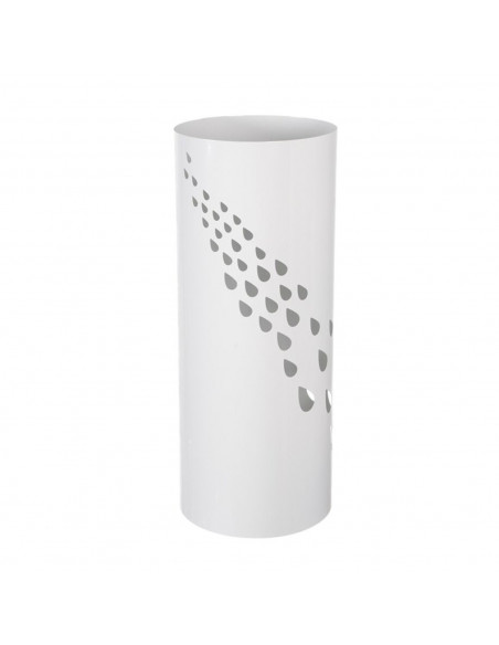 Paragüero blanco redondo de metal, diseño de gotas, 49 x 19,5 cm, soporte para paraguas con recipiente de plástico, estilo moder