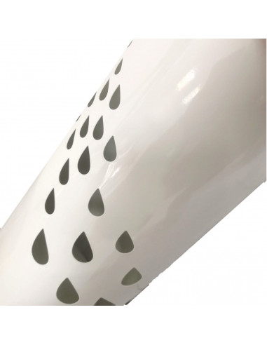 Paragüero blanco redondo de metal, diseño de gotas, 49 x 19,5 cm, soporte para paraguas con recipiente de plástico, estilo moder