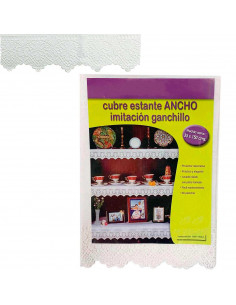 Cenefa decorativa de vinilo 35 x 150 cm, imitación de puntilla o ganchillo con bordados blancos, cubre estante con diseño floral