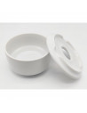 Tradineur - Cenicero redondo blanco de cerámica 9 x 6 cm, cuenco, recipiente con tapa removible y muescas para cigarros, uso int