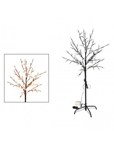 Árbol decorativo con bolas, 100 luces LED, luz cálida, uso exterior, 8 funciones, 120 cm, metal y plástico, decoración de navida