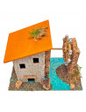 Noria con caseta para belén navideño 11 x 15,5 x 9 cm, corcho y resina, molino, casa, figura para nacimiento, pesebre, navidad,