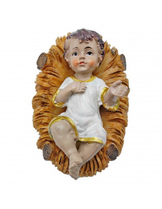 Figura niño Jesús en cuna para pesebre 11 x 7,5 x 4,5 cm, resina, figura decorativa de belén navideño, portal, navidad, decoraci