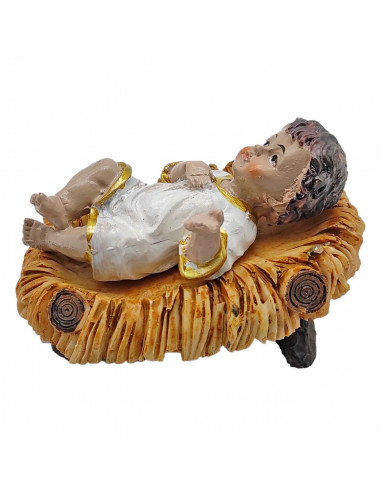 Figura niño Jesús en cuna para pesebre 11 x 7,5 x 4,5 cm, resina, figura decorativa de belén navideño, portal, navidad, decoraci