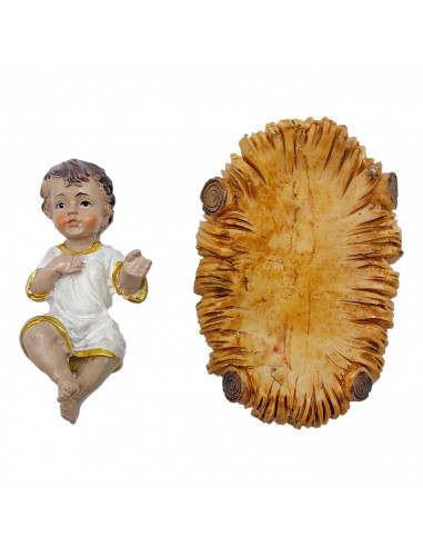 Figura niño Jesús en cuna para pesebre 11 x 7,5 x 4,5 cm, resina, figura decorativa de belén navideño, portal, navidad, decoraci