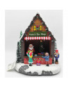 Puesto de santa claus decorativo, tienda de juguetes de papá noel con luces LED, música y movimiento 25,5 x 23 x 17 cm, resina y