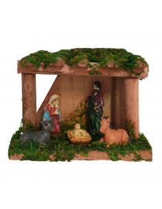 Portal de belén, cueva con figuras del nacimiento 8,5 x 12 x 5 cm, niño Jesús, virgen María, José, buey y mula, pesebre belén na