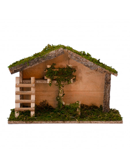 Portal de belén de madera 23 x 35 x 13 cm, pesebre, cueva con tejado para nacimiento, figura de navidad, decoración navideña tra