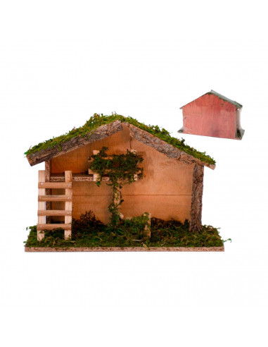 Portal de belén de madera 23 x 35 x 13 cm, pesebre, cueva con tejado para nacimiento, figura de navidad, decoración navideña tra