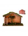 Portal de belén de madera 23 x 35 x 13 cm, pesebre, cueva con tejado para nacimiento, figura de navidad, decoración navideña tra