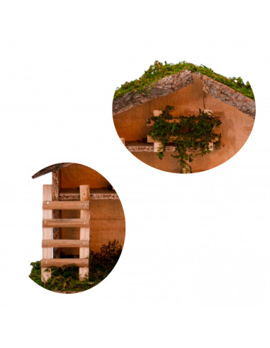 Portal de belén de madera 23 x 35 x 13 cm, pesebre, cueva con tejado para nacimiento, figura de navidad, decoración navideña tra