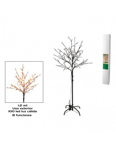 Árbol decorativo con flores, 100 luces LED, luz cálida, uso exterior, 8 funciones, 120 cm, metal y plástico, decoración de navid
