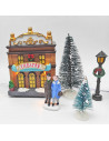 Poblado navideño con luz, 17 piezas, 58 x 15 x 15 cm, pueblo nevado con casas, abetos y habitantes, papá noel, muñeco nieve, dec