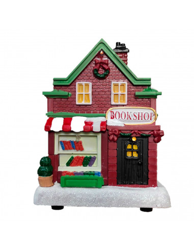 Poblado navideño con luz, 17 piezas, 58 x 15 x 15 cm, pueblo nevado con casas, abetos y habitantes, papá noel, muñeco nieve, dec