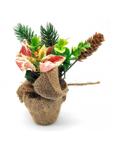 Maceta decorativa navidad de poliéster con glitter 17 cm, planta artificial, decoración festiva repisa chimenea, ventana, estant
