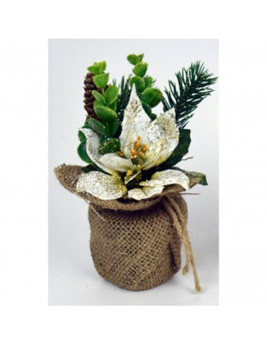Maceta decorativa navidad de poliéster con glitter 17 cm, planta artificial, decoración festiva repisa chimenea, ventana, estant