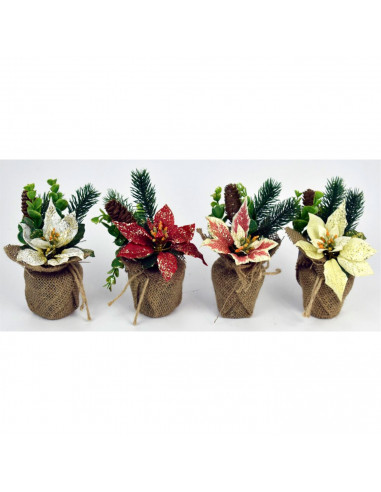 Maceta decorativa navidad de poliéster con glitter 17 cm, planta artificial, decoración festiva repisa chimenea, ventana, estant