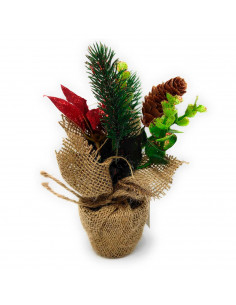 Maceta navidad de poliéster con glitter rojo 17 cm, planta artificial decorativa de navidad, decoración festiva repisa chimenea,