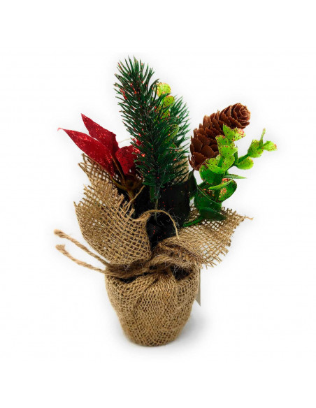 Maceta navidad de poliéster con glitter rojo 17 cm, planta artificial decorativa de navidad, decoración festiva repisa chimenea,