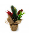 Maceta navidad de poliéster con glitter rojo 17 cm, planta artificial decorativa de navidad, decoración festiva repisa chimenea,