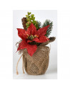 Maceta navidad de poliéster con glitter rojo 17 cm, planta artificial decorativa de navidad, decoración festiva repisa chimenea,