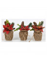 Maceta navidad de poliéster con glitter rojo 17 cm, planta artificial decorativa de navidad, decoración festiva repisa chimenea,