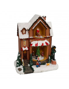 Casa navideña decorativa con luces LED, música y movimiento 25 x 16 cm, resina y plástico, casita de navidad nevada con figuras