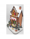 Casa navideña decorativa con luces LED, música y movimiento 25 x 16 cm, resina y plástico, casita de navidad nevada con figuras