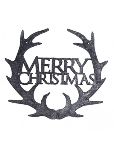 Cartel decorativo de cuernos de reno "Merry Christmas" 31,5 x 28 cm, adorno de navidad, decoración festiva salón, dormitorio, ho