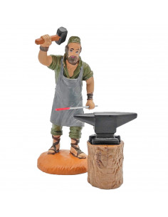 Tradineur - Figura de herrero con yunque para belén navideño 11 cm, durexina, figura decorativa nacimiento, pesebre, navidad, de